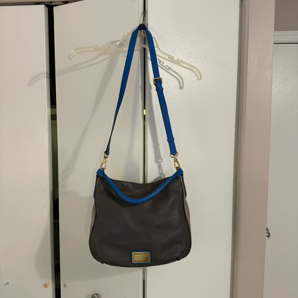 Marc by Marc Jacobs women’s crossbody leather hobo bag purse blue gray gold - Picture 3 of 15